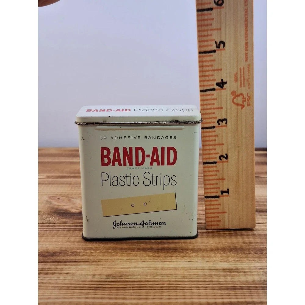Vintage Johnson & Johnson‎ Plastic Strips Empty Band-Aid Tin Metal Box Container